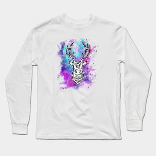 water-color Deer Head Long Sleeve T-Shirt